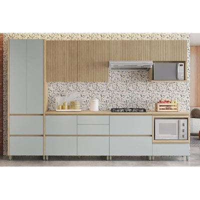 Kit Cozinha Modulada 7 Peças Rainha Gourmet 33 Aéreos + 3 Balcões + 1 Paneleiro C6p38 Nature Verde