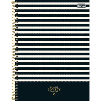 Caderno Universitário West Village Tilibra Capa Dura Espiral - 10 Matérias 160 Folhas Listras Preto E Bege