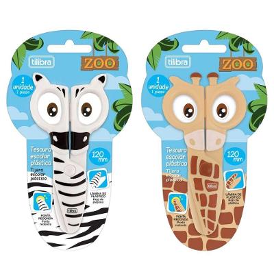 Kit Tesoura Escolar Plástica Zoo Zebra E Girafa Tilibra - 120mm