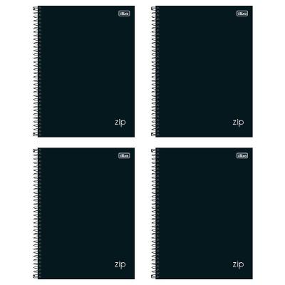 Kit C- 4 Cadernos Universitário Zip Preto Tilibra Capa Dura Espiral - 1m 80fls