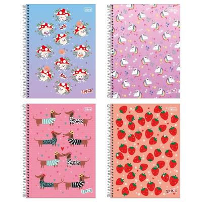 Kit C- 4 Caderno Universitário  Feminino Tilibra Capa Dura Espiral - 1m 80fls