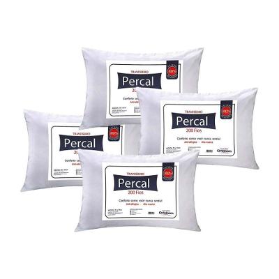 Travesseiro Fibras Siliconadas Plus Percal 200 Fios Kit C/ 4 Un 70x50x15 - Ortobom