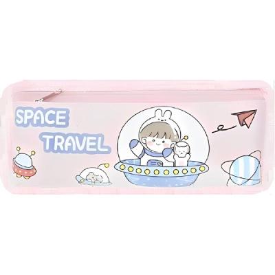 Estojo Multifuncional 20x8.5cm - Cor Rosa - Porta Lápis Caneta 2 Compartimentos