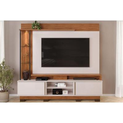 Rack Bancada C/ Painel P/ Tv Até 70 Polegadas Martino Prateleira Nichos E Pés 200x190cm Freijó/off White - Dj Móveis
