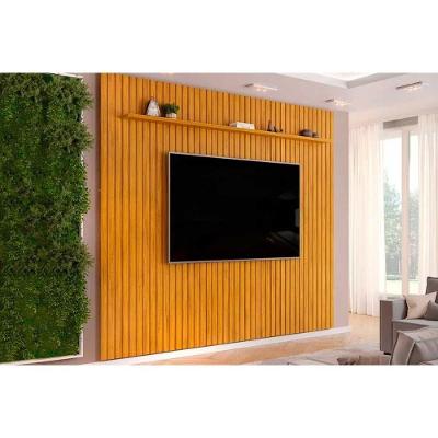 Rack Bancada C/ Painel P/ Tv Até 85 Pol Pratic Ripado 1 Prateleira 275x240cm Cedro - Dj Móveis