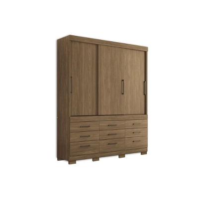 Guarda Roupa Casal 3 Portas De Correr E 9 Gavetas C- Pés Click 3.9 Jatobá - Santos Andirá