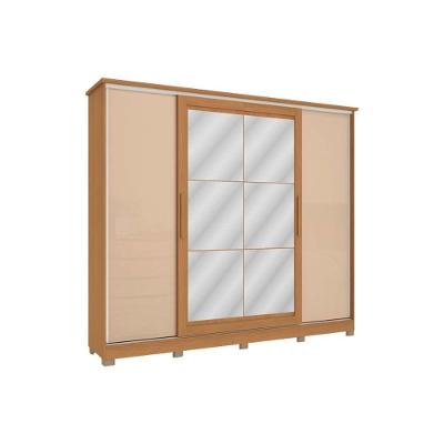 Guarda Roupa 4 Portas De Correr (2 C- Espelho) E 4 Gavetas C- Pés Cb01n565 Flex Canela-canela Ou Macadamia - Kappesberg