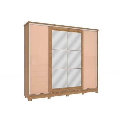 Guarda Roupa 4 Portas De Correr (2 C- Espelho) E 4 Gavetas C- Pés Cb01n565 Flex Nogueira-macadamia Ou Verde - Kappesberg