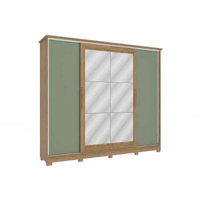 Guarda Roupa 4 Portas De Correr (2 C- Espelho) E 4 Gavetas C- Pés Cb01n565 Flex Nogueira-macadamia Ou Verde - Kappesberg
