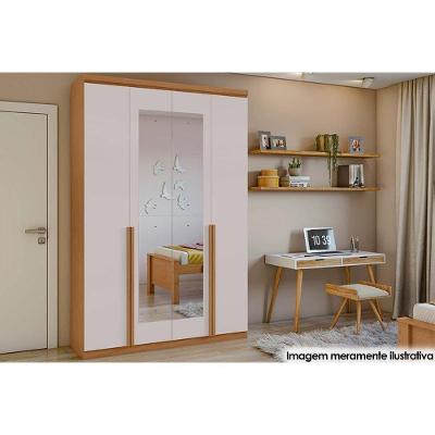 Guarda Roupa Casal 4 Portas (2 C- Espelho) E 2 Gavetas Alonzo Amendoa-off White - Lopas