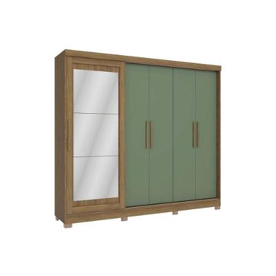 Guarda Roupa 5 Portas (1 C- Espelho) E 4 Gavetas C- Pés Cb01n564 Nogueira-verde - Kappesberg