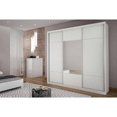 Guarda Roupa Casal 3 Portas De Correr E 4 Gavetas C- Espelho Arezzo-medelim Cumaru-fendi - Novo Horizonte