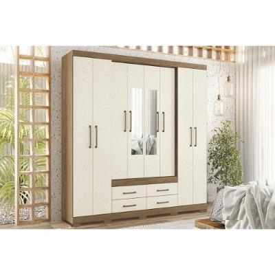 Guarda Roupa 8 Portas (2 C- Espelho) E 4 Gavetas C- Pés Nápoles Jatobá-areia - Santos Andirá