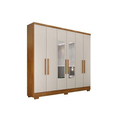 Guarda Roupa 6 Portas (2 C- Espelho) E 4 Gavetas C- Pés Milly-veneza Cumaru-fendi - Novo Horizonte
