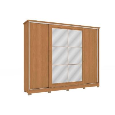 Guarda Roupa 4 Portas De Correr (2 C- Espelho) E 4 Gavetas C- Pés Cb01n565 Flex Canela-canela Ou Macadamia - Kappesberg