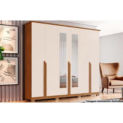 Guarda Roupa 6 Portas (2 C- Espelho) E 6 Gavetas C- Pés Andréas Nature-off White - Henn