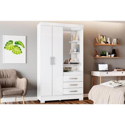 Guarda Roupa 2 Portas 3 Gavetas C- 1 Espelho E Pés Briz B64 Branco - Henn