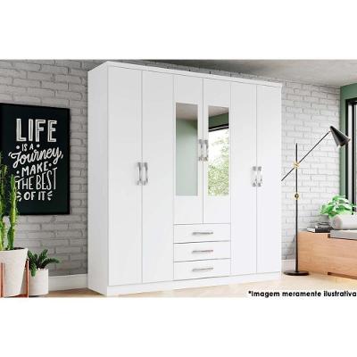 Guarda Roupa 6 Portas (2 C- Espelho) E 3 Gavetas Caju Da136 Branco - Henn