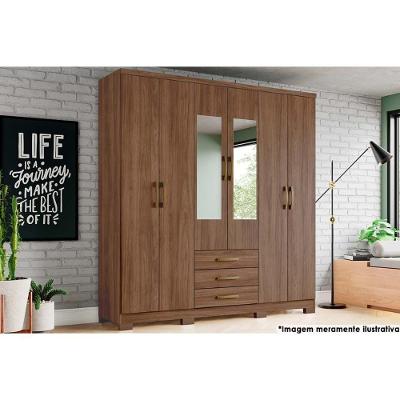 Guarda Roupa 6 Portas (2 C- Espelho) E 3 Gavetas C- Pés Caju Da136 Castanho - Henn