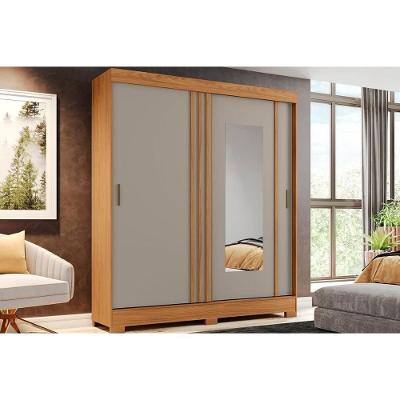 Guarda Roupa 2 Portas De Correr (1 C- Espelho) E 2 Gavetas Briz B353 Nature-cinza - Henn