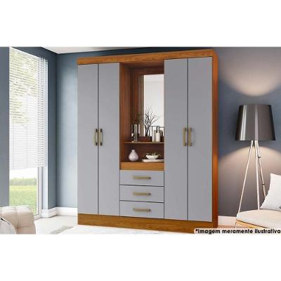 Guarda Roupa 4 Portas E 3 Gavetas C- 1 Espelho Briz B24 Nature-cinza - Henn