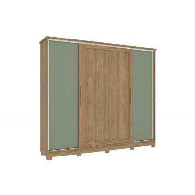 Guarda Roupa 4 Portas De Correr E 4 Gavetas C- Pés Cb03n565 Flex Nogueira-macadamia Ou Verde - Kappesberg