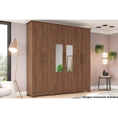 Guarda Roupa 6 Portas (2 C- Espelho) E 3 Gavetas C- Pés Cover Castanho - Henn