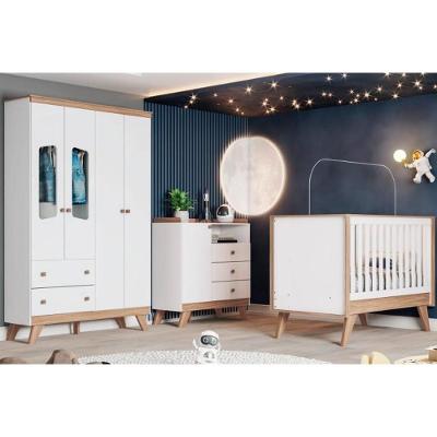 Quarto De Bebê Completo Confete 3 Peças (1 Guarda Roupa + 1 Berço + 1 Cômoda) Qi57 Branco-jequitiba - Henn