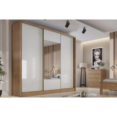 Guarda Roupa 3 Portas De Correr (1 C- Espelho) E 4 Gavetas Arezzo-medelim Cumaru-fendi - Novo Horizonte