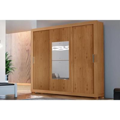 Guarda Roupa 3 Portas De Correr (1 C- Espelho) E 4 Gavetas C- Pés Veneza Premium Naturalle-ripado 3d - Rufato