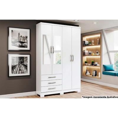 Guarda Roupa 4 Portas (2 C- Espelho) E 3 Gavetas C- Pés Caju Da135 Branco - Henn