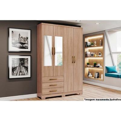 Guarda Roupa 4 Portas (2 C- Espelho) E 3 Gavetas C- Pés Caju Da135 Jequitibá - Henn