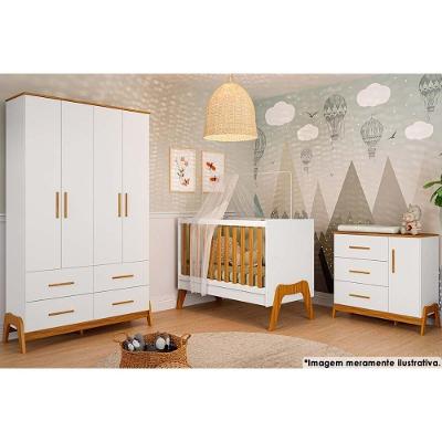 Quarto Infantil Completo Guti Peças (1 Guarda Roupa + 1 Berço + 1 Cômoda) Branco-amendoa - Peroba
