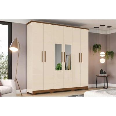 Guarda Roupa 6 Portas (2 C- Espelho) E 3 Gavetas C- Pés Cover Off White-nature - Henn