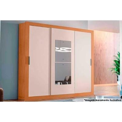 Guarda Roupa 3 Portas De Correr (1 C- Espelho) E 4 Gavetas Veneza Premium Naturale-off White - Rufato