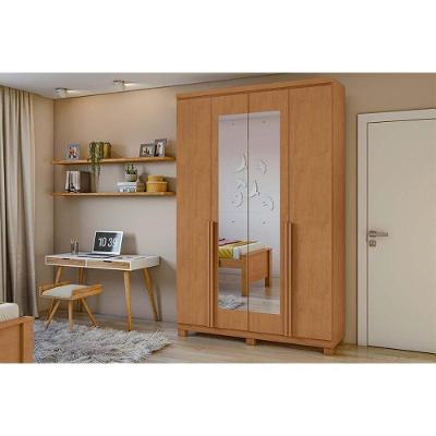 Guarda Roupa Casal 4 Portas (2 C- Espelho) E 2 Gavetas C- Pés Alonzo Amendoa - Lopas