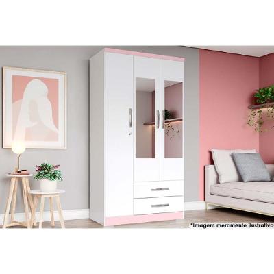 Guarda Roupa Casal 3 Portas (2 C- Espelho) E 2 Gavetas Açaí Da133 Branco-rosa - Henn