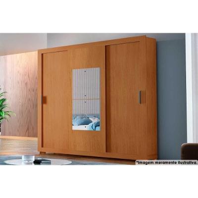 Guarda Roupa Solteiro 3 Portas De Correr (1 C- Espelho) E 4 Gavetas C- Pés Veneza Premium Naturalle-ripado 3d - Rufato