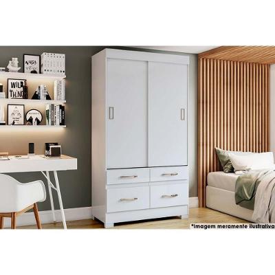 Guarda Roupa Casal 2 Portas De Correr E 4 Gavetas C- Pés Briz Be25 Branco - Henn