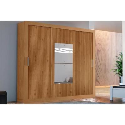 Guarda Roupa Solteiro 3 Portas De Correr (1 C- Espelho) E 4 Gavetas Veneza Premium Naturalle-ripado 3d - Rufato