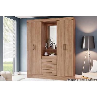 Guarda Roupa Casal 4 Portas E 3 Gavetas C- 1 Espelho Briz B24 Jequitibá - Henn