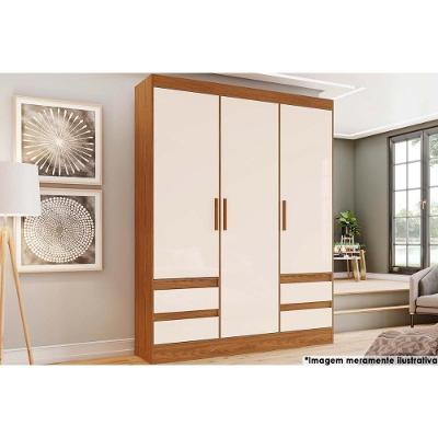 Guarda Roupa Casal 3 Portas E 4 Gavetas Briz Lema B55 Nature-off White - Henn
