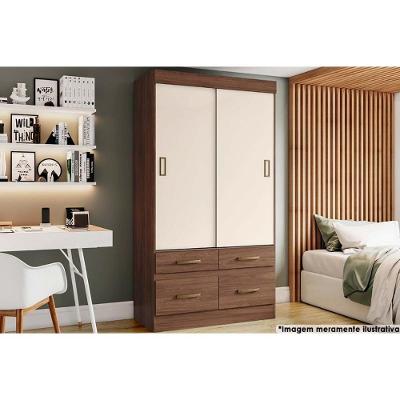 Guarda Roupa Casal 2 Portas De Correr E 4 Gavetas Briz Be25 Flex Castanho-castanho Ou Off White - Henn