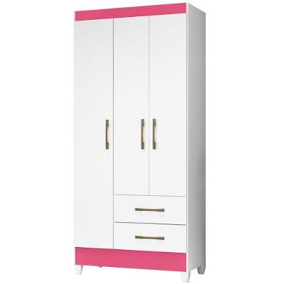 Guarda Roupa Solteiro Lima 3 Portas Branco Rosa Flex Moval