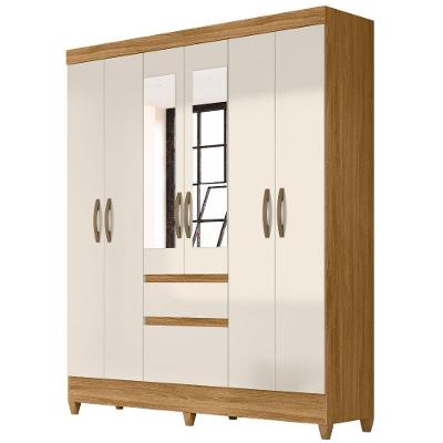 Guarda Roupa Casal New Cuba Com Espelho 6 Portas Freijó Off White Moval