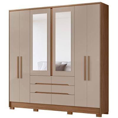 Guarda Roupa Casal San Francisco Com Espelho 6 Portas Carvalho Fendi Moval