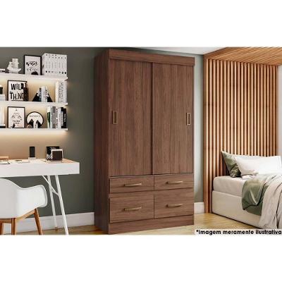 Guarda Roupa Casal 2 Portas De Correr E 4 Gavetas Briz Be25 Flex Castanho-castanho Ou Off White - Henn