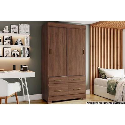 Guarda Roupa Casal 2 Portas De Correr E 4 Gavetas C- Pés Briz Be25 Flex Castanho-castanho Ou Off White - Henn