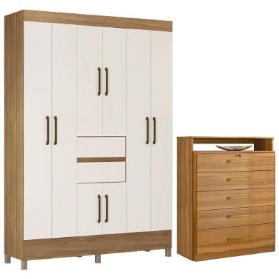 Kit Guarda Roupa Casal 8 Portas Munique Cômoda Triunfo Amêndola Touch Off White