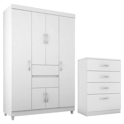 Kit Guarda Roupa Solteiro 6 Portas Ecom Ii Cômoda Astral Branco